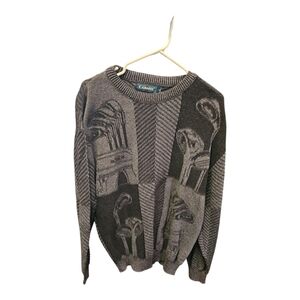 Vintage 90s Carmel Golf Sweater Gray & Black Golf Clubs Retro Pullover Size L